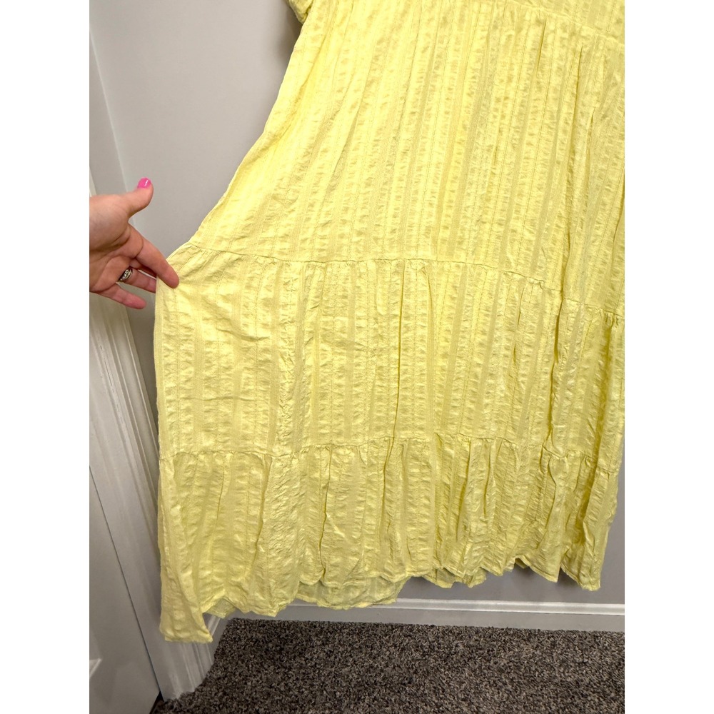 J. Jill Cotton Blend Textured Stripe Tiered Ruffle Midi Dress Modest Yellow L - Picture 6 of 9
